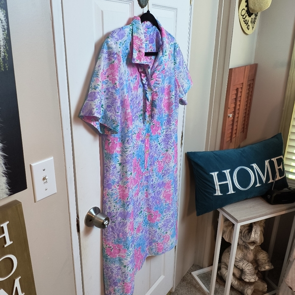 Vintage Pastel Floral Cottage Core House Dress Breathable Knee-length Large - Picture 2 of 7